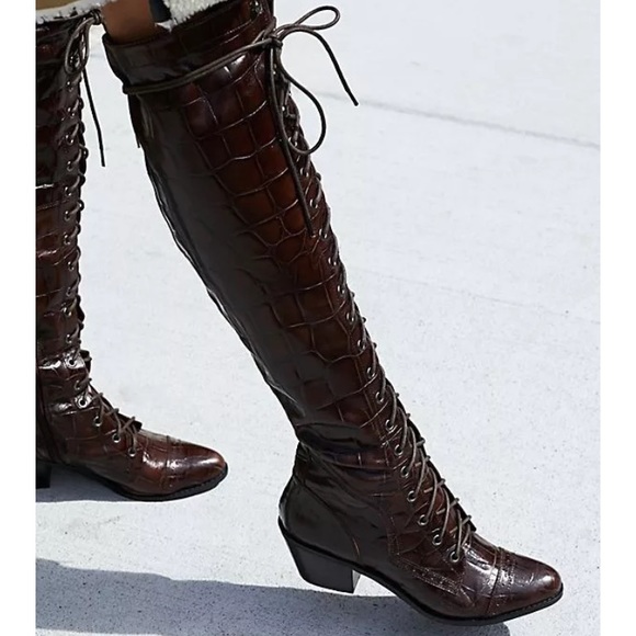 Jeffrey Campbell Shoes - Jeffery Campbell Joe Lace Up Croc Embossed Boots 8